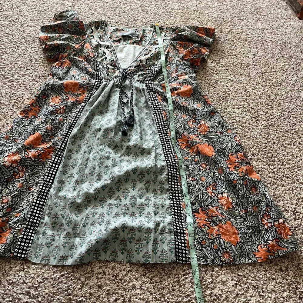 Anthropologie Knee Length Dress Multicolored Deep V Neckline Women’s Size S Boho - Picture 10 of 11